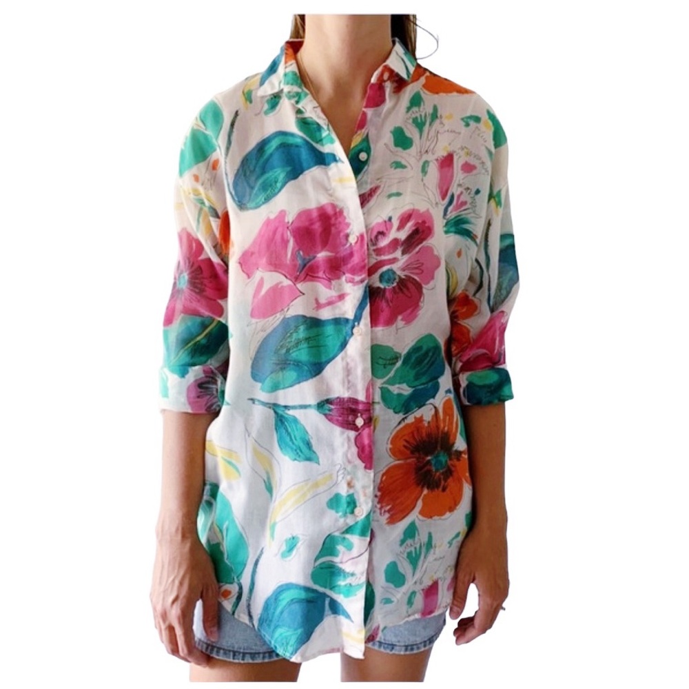 Vintage Lemon Clothing Company Floral Print Semi Sheer Long Sleeve Tunic